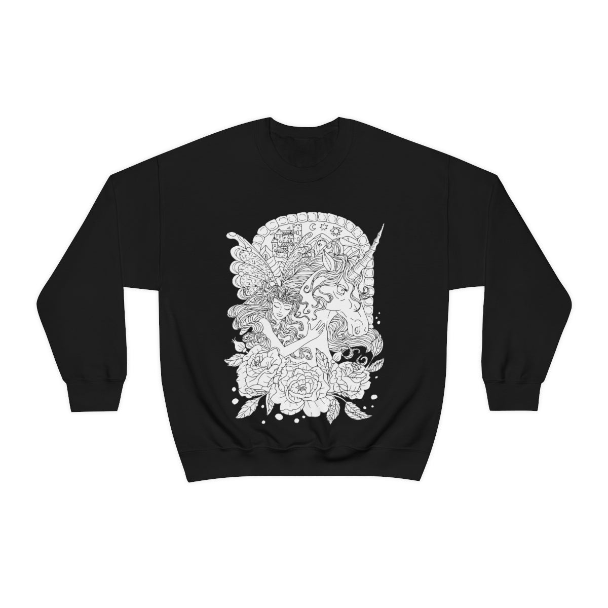 Black Line Art Blonde Princess and Magic Unicorn Sweatshirt