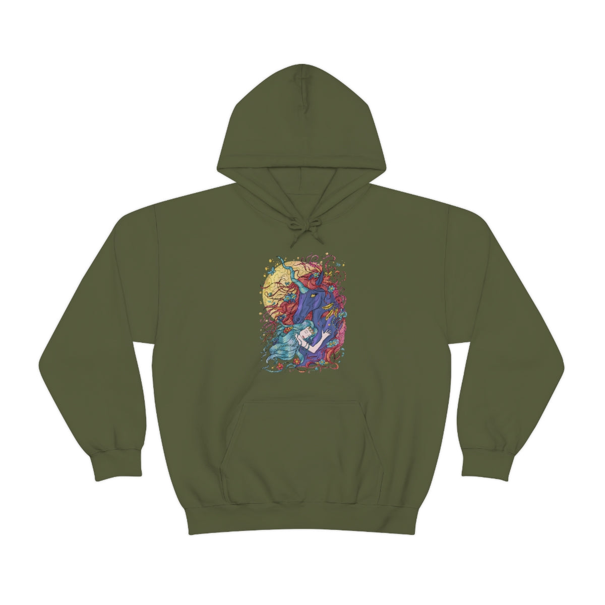 Military Green Cyan Princess and Magic Unicorn Hoodie