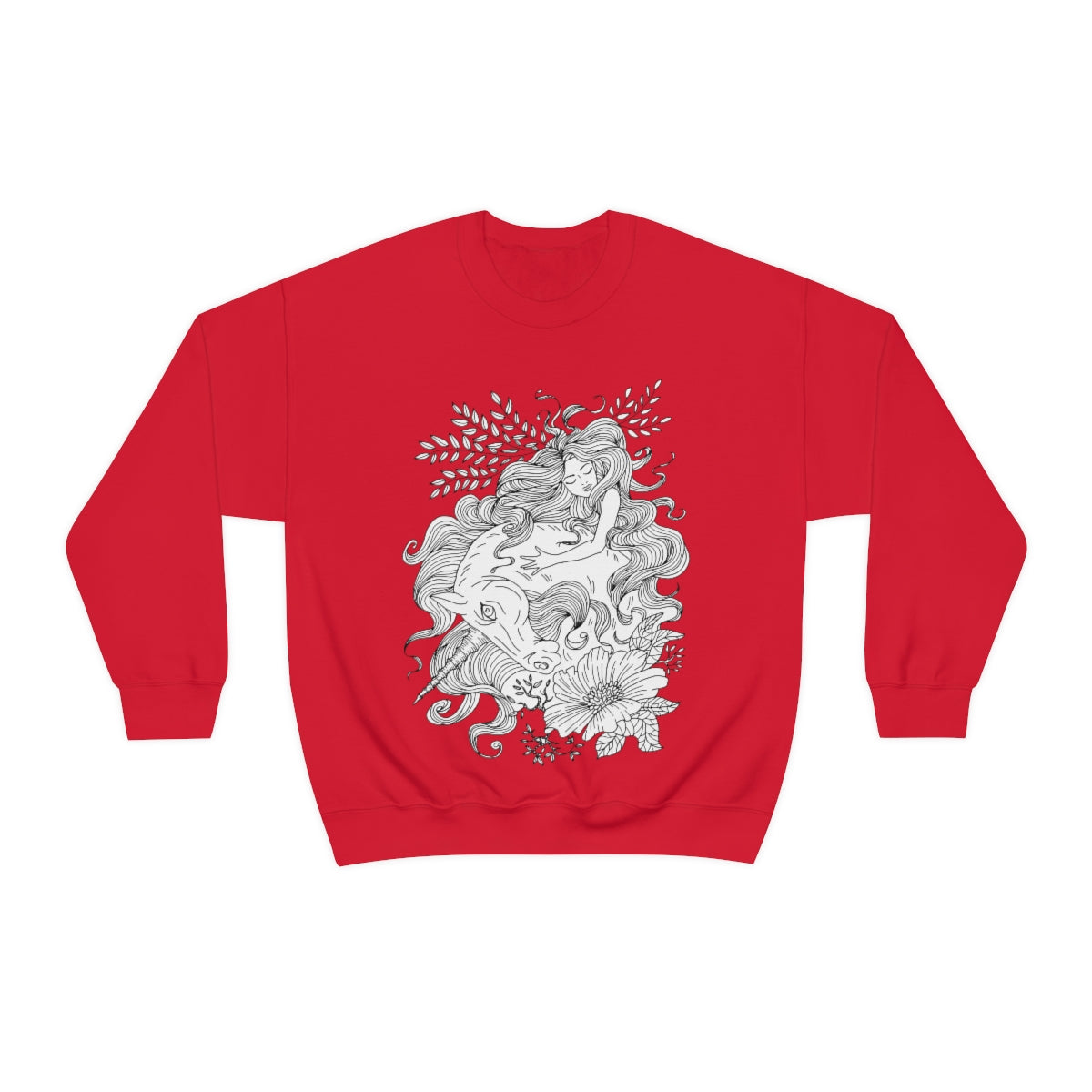 Red Line Art Red Princess and Magic Unicorn Sweatshirt