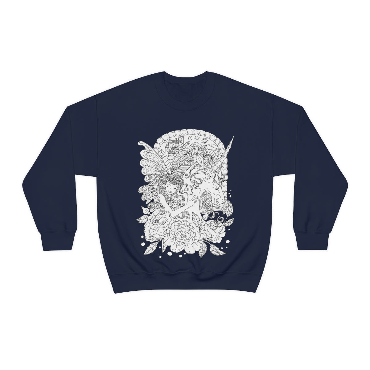 Navy Line Art Blonde Princess and Magic Unicorn Sweatshirt