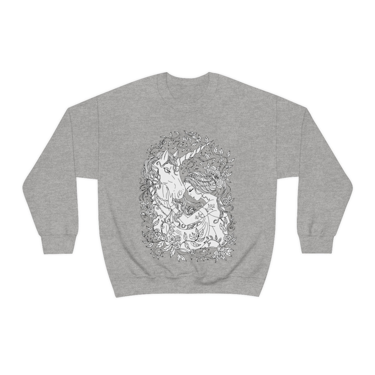 Sport Grey Line Art Russet Princess and Magic Unicorn Sweatshirt