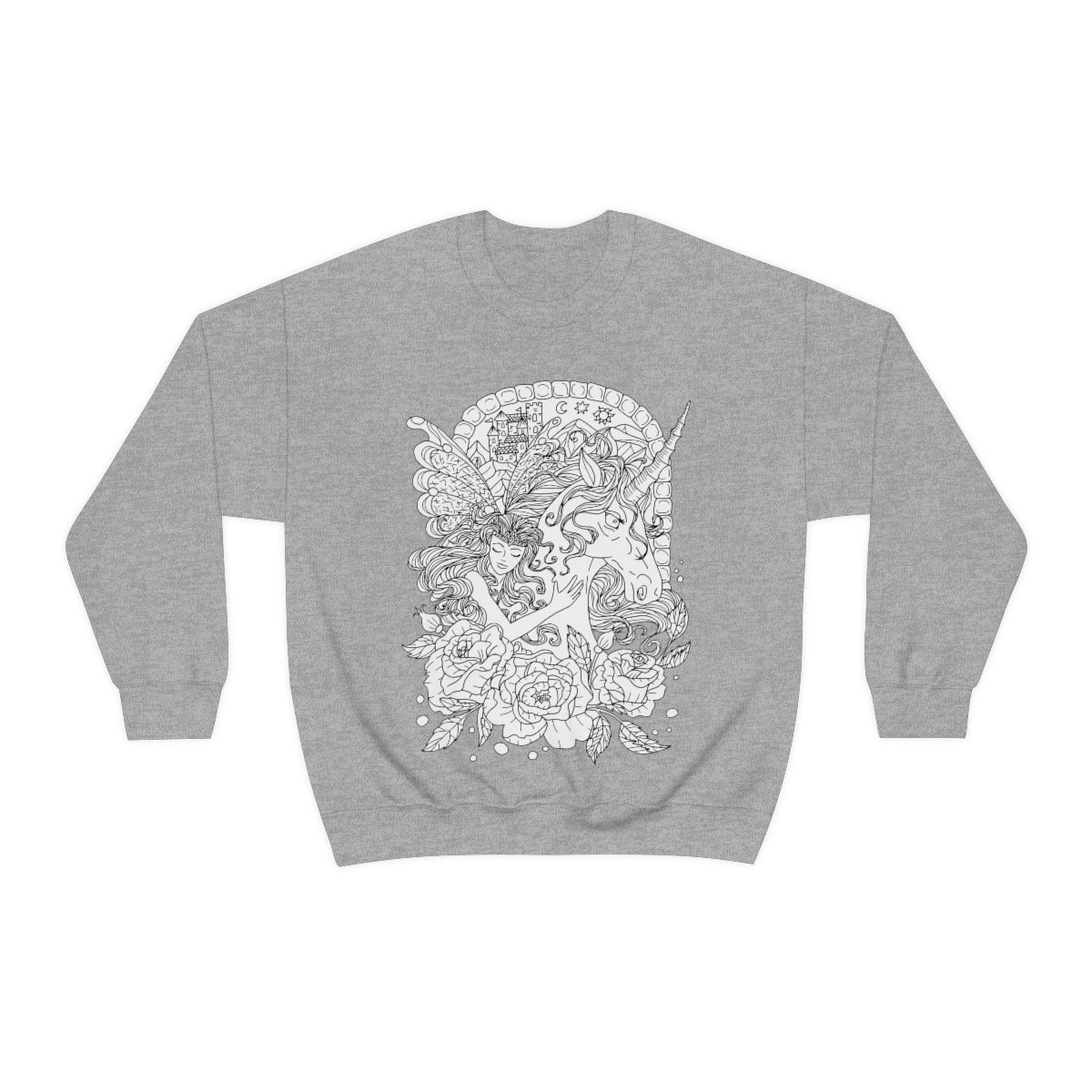 Sport Grey Line Art Blonde Princess and Magic Unicorn Sweatshirt