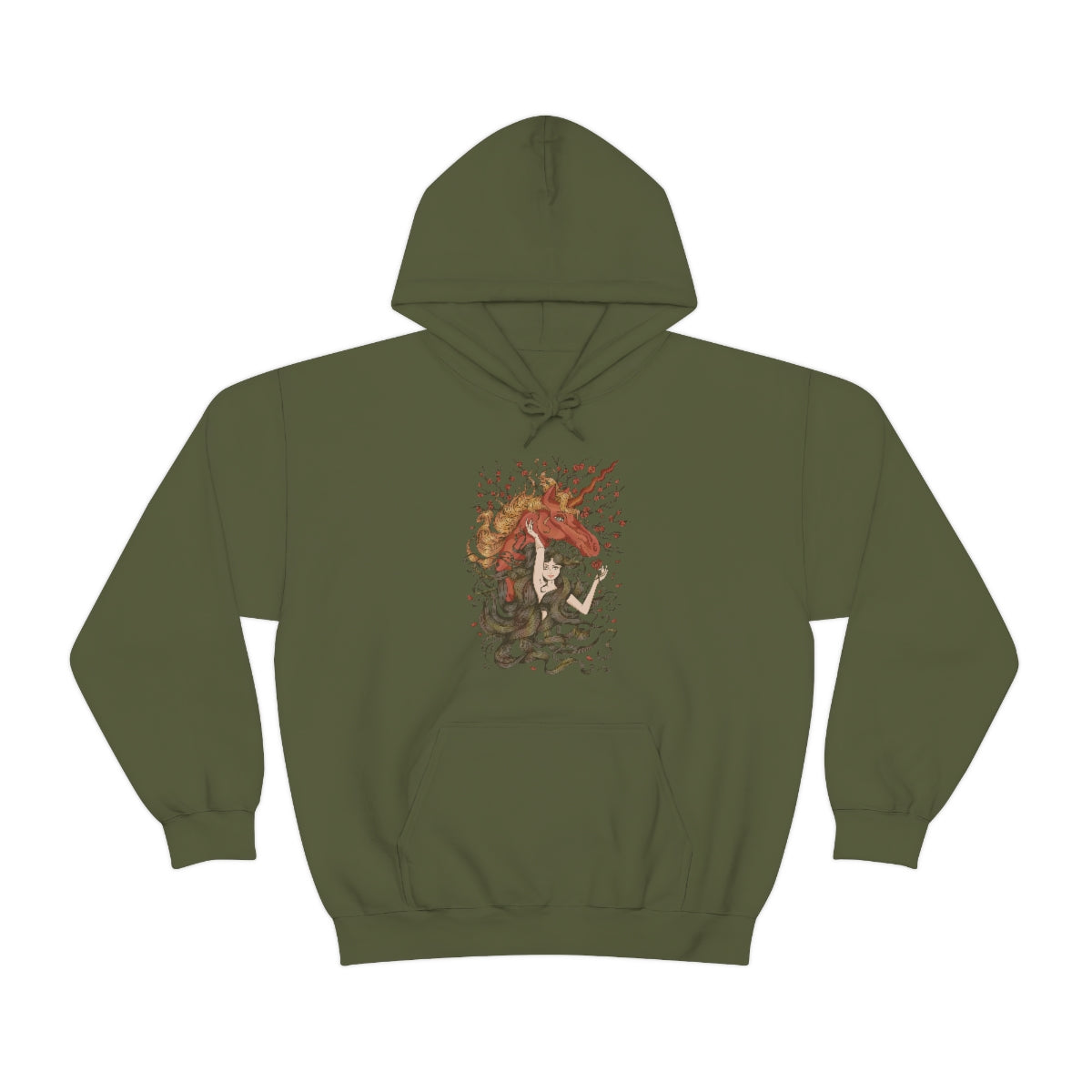 Military Green Walnut Brown Princess and Magic Unicorn Hoodie