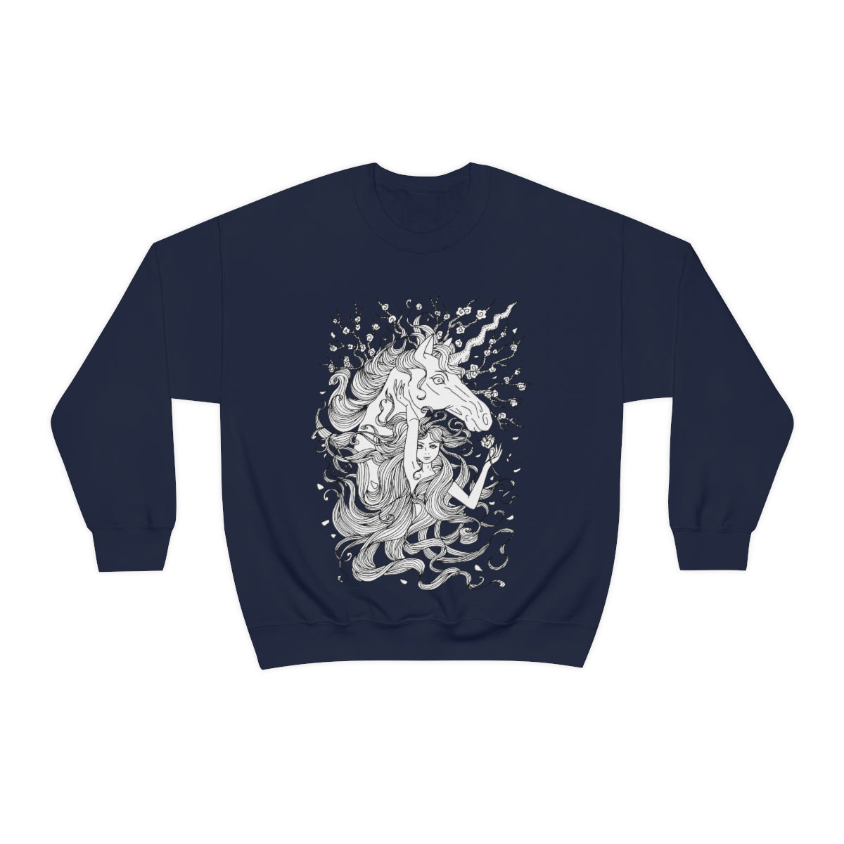 Navy Line Art Walnut Brown Princess and Magic Unicorn Sweatshirt