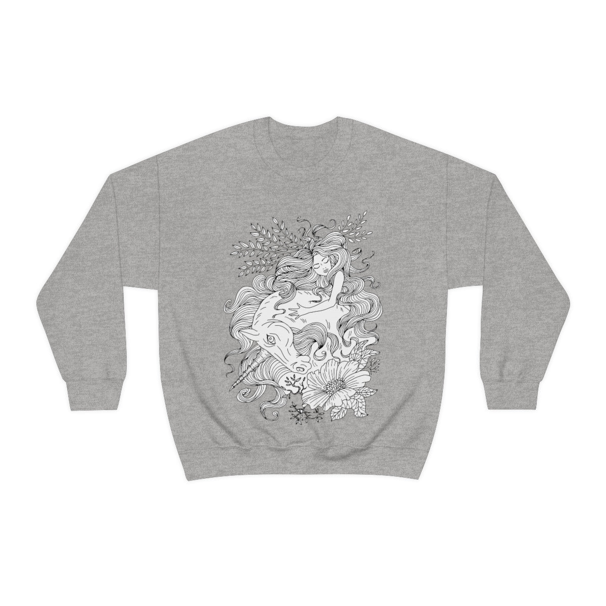 Sport Grey Line Art Red Princess and Magic Unicorn Sweatshirt