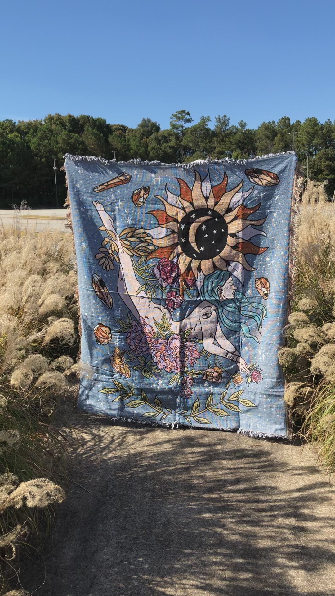 video shows the close up of The Mystical Goddess - Throw Blanket/Woven Tapestry