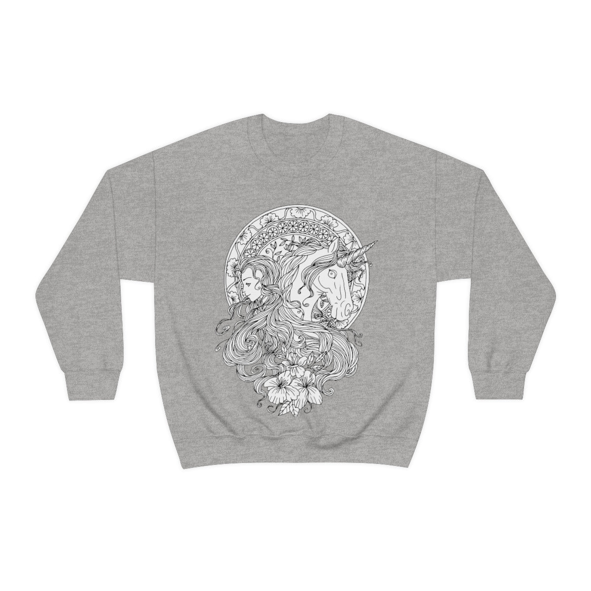 Sport Grey Line Art Caribbean Current Princess and Magic Unicorn Sweatshirt