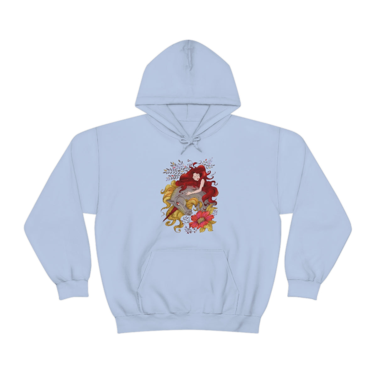 Light Blue Red Princess and Magic Unicorn Hoodie