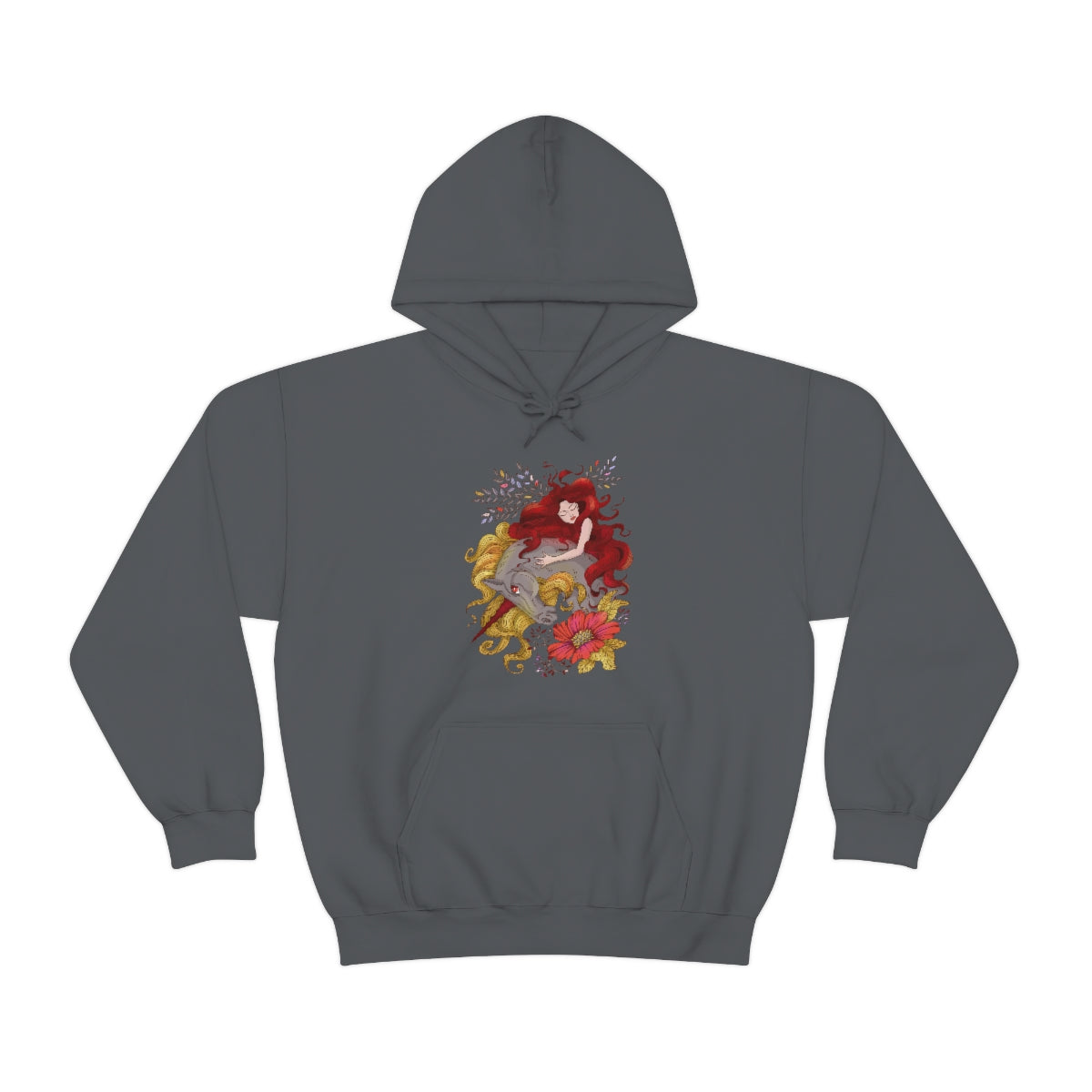 Charcoal Red Princess and Magic Unicorn Hoodie