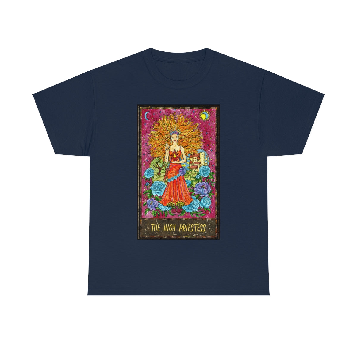 Navy The High Priestess Tarot Card T-shirt