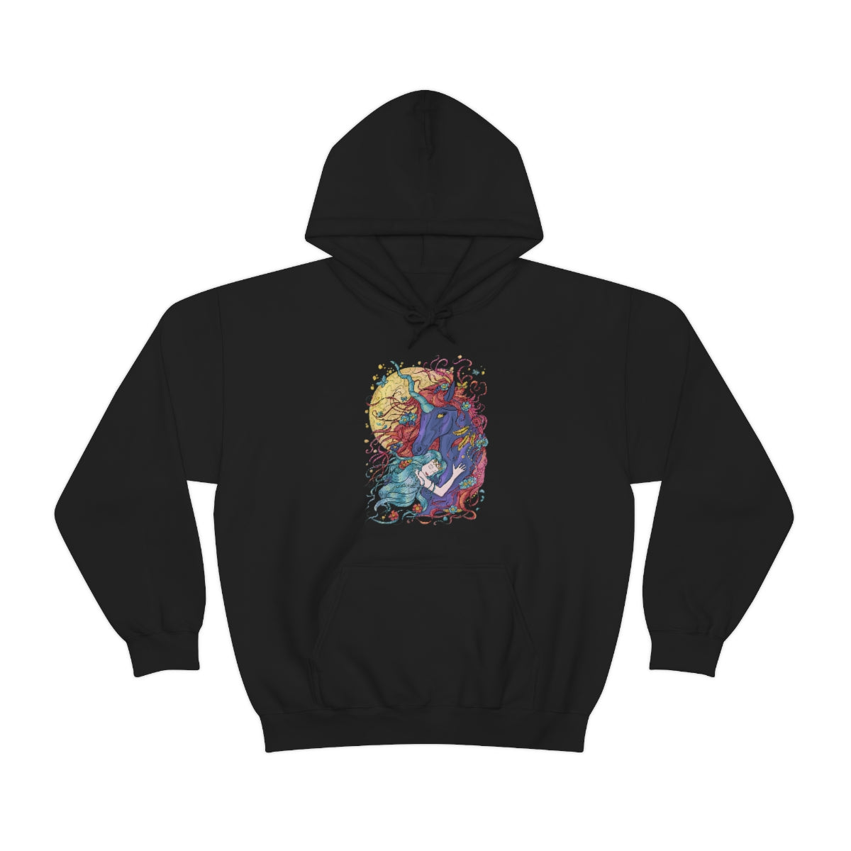 Black Cyan Princess and Magic Unicorn Hoodie