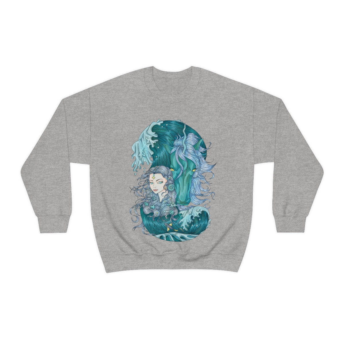 Sport Grey Ice Blue Princess and Magic Unicorn Sweatshirt