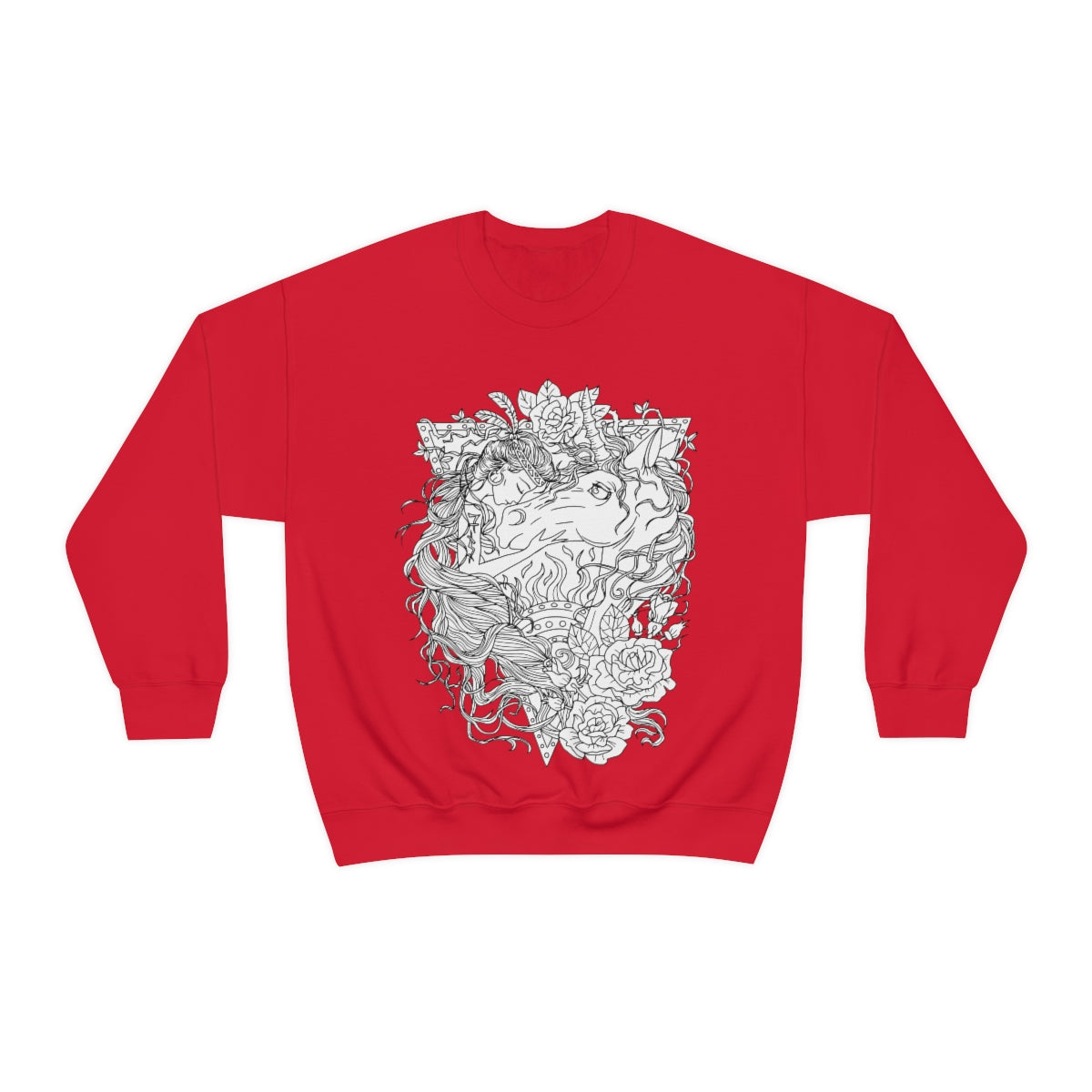 Red Line Art Cocoa Brown Princess and Magic Unicorn Sweatshirt