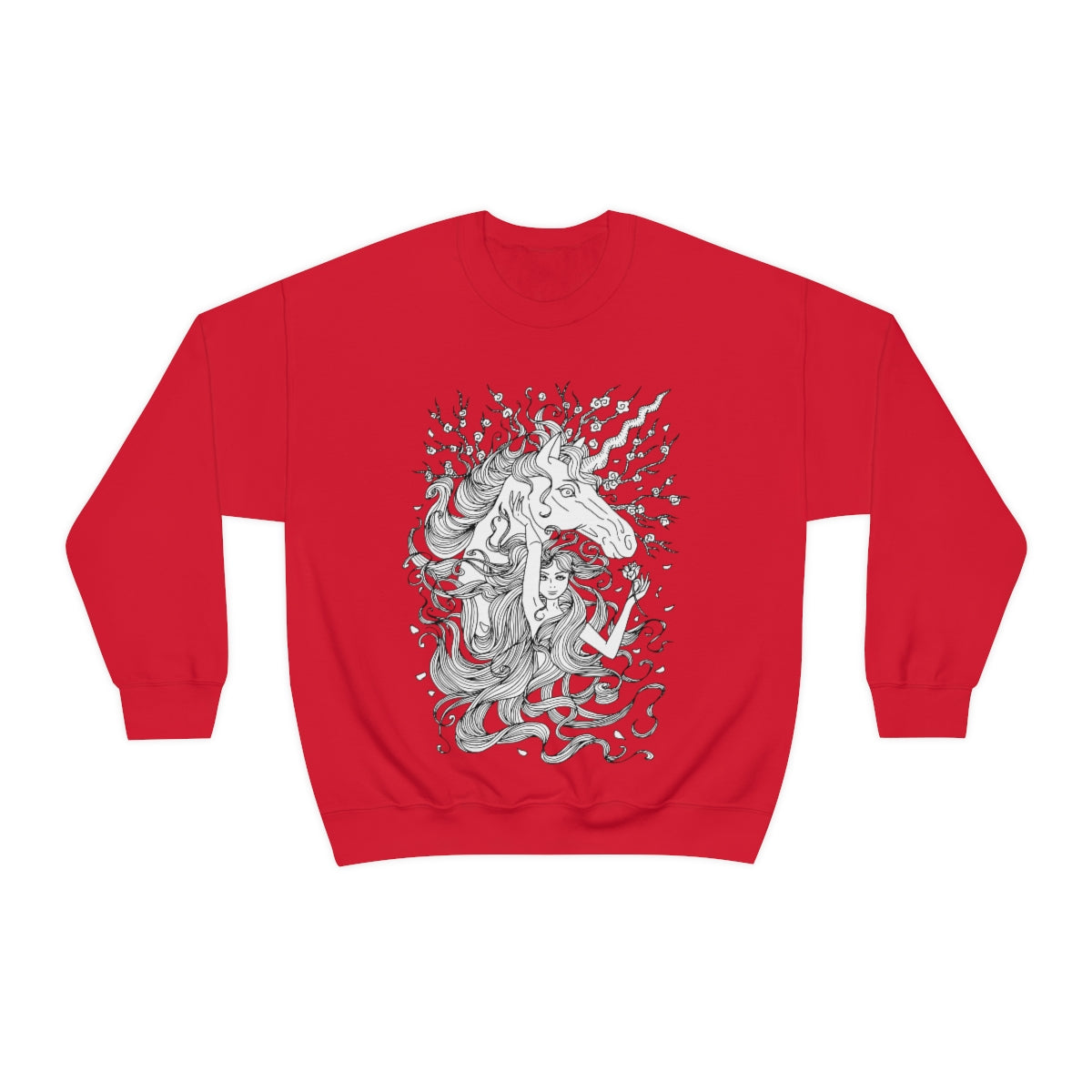 Red Line Art Walnut Brown Princess and Magic Unicorn Sweatshirt