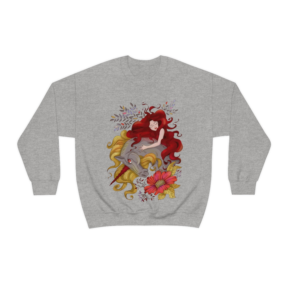 Sport Grey Red Princess and Magic Unicorn Sweatshirt