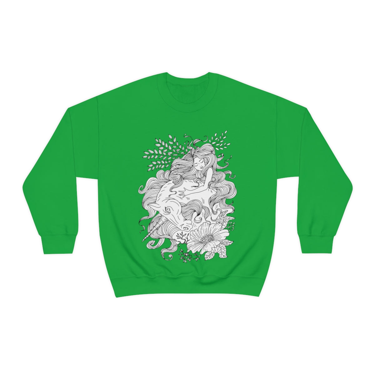 Irish Green Line Art Red Princess and Magic Unicorn Sweatshirt