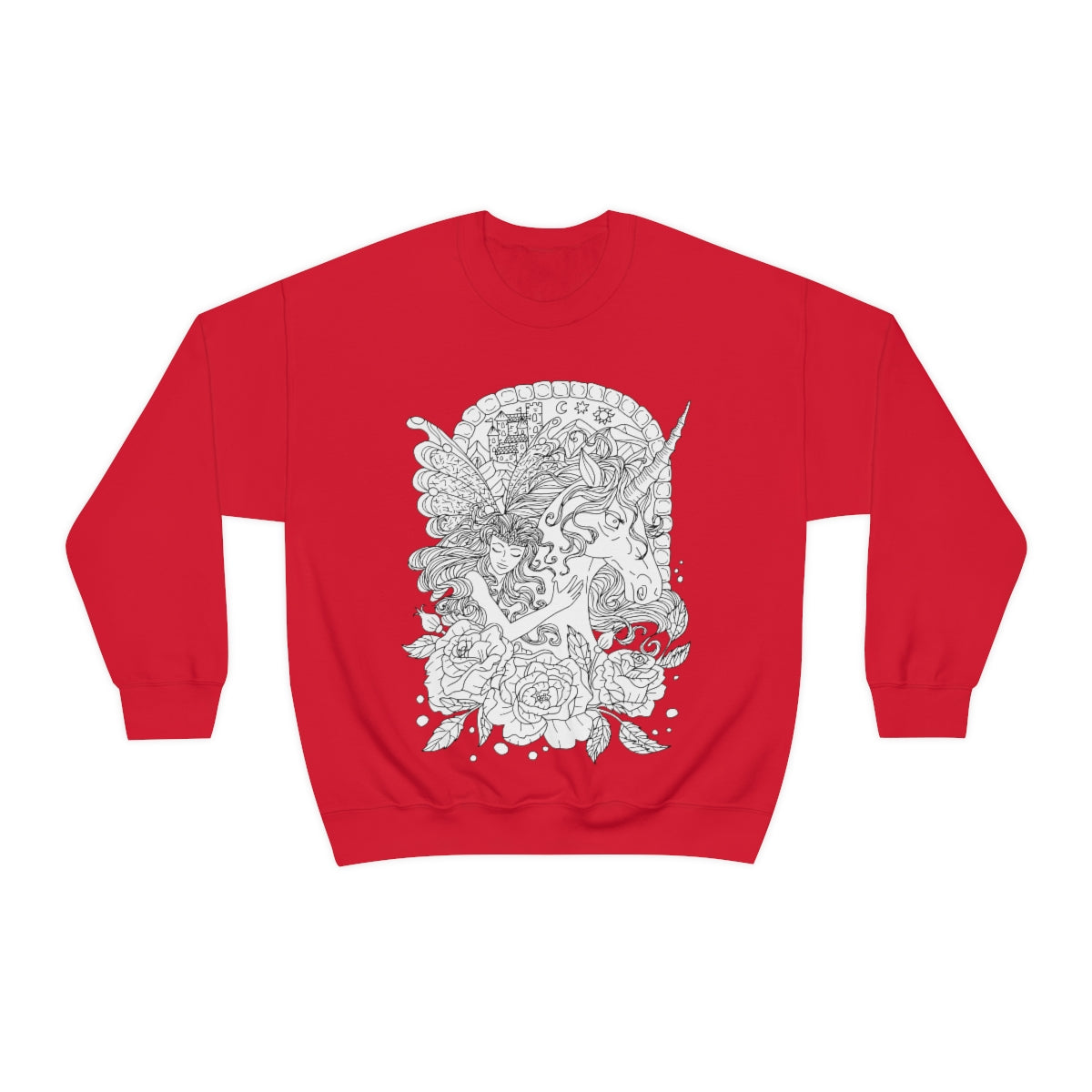 Red Line Art Blonde Princess and Magic Unicorn Sweatshirt