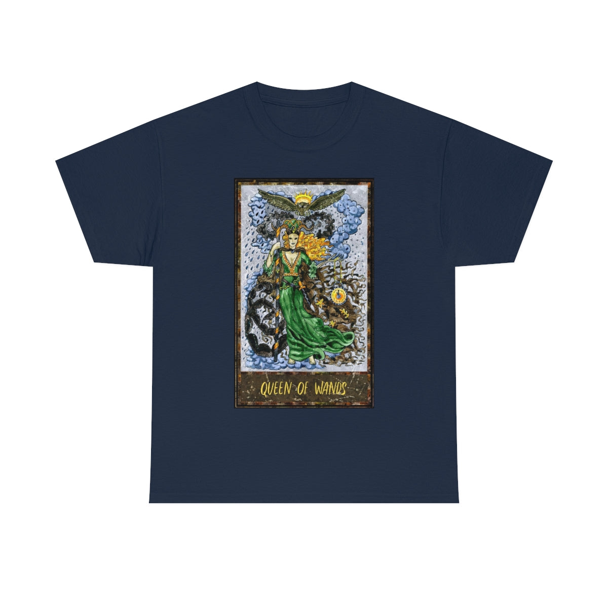 Navy Queen of Wands Tarot Card T-Shirt