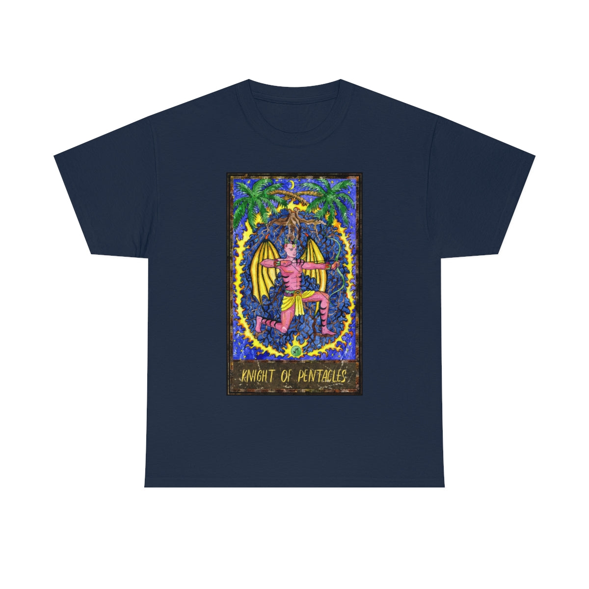 Navy Knight of Pentacles Tarot Card T-shirt