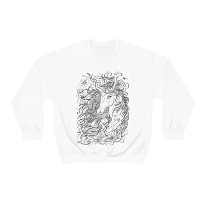 White Line Art Cyan Princess and Magic Unicorn Sweatshirt