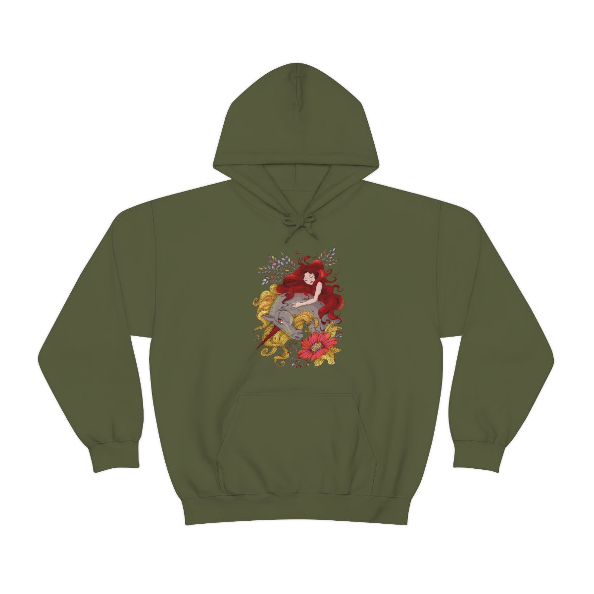 Military Green Red Princess and Magic Unicorn Hoodie