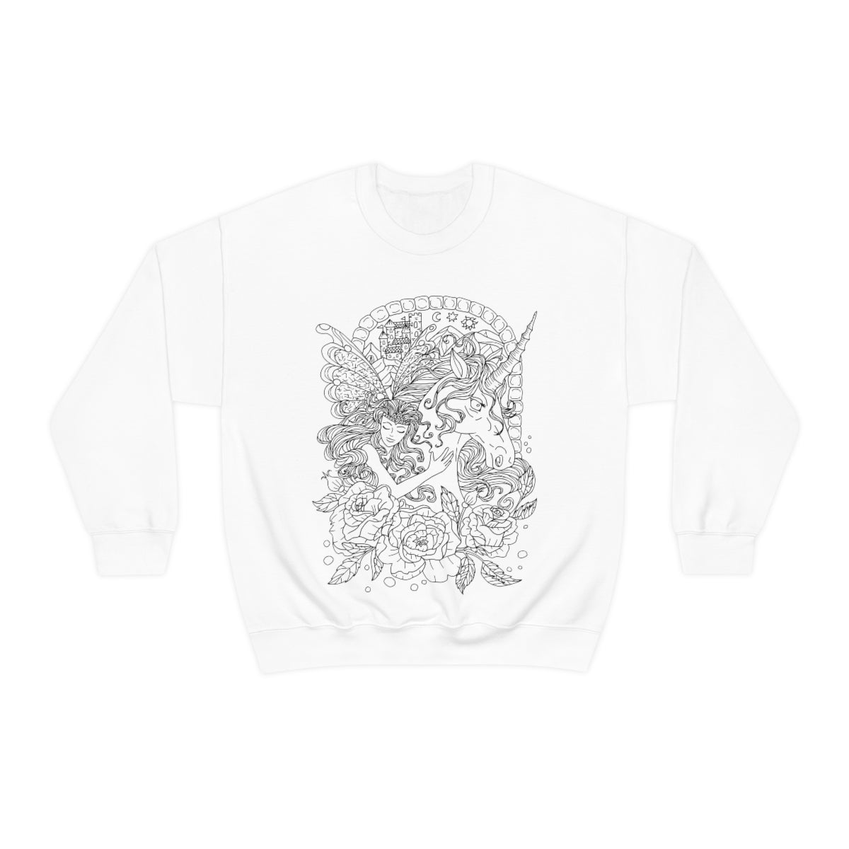 White Line Art Blonde Princess and Magic Unicorn Sweatshirt