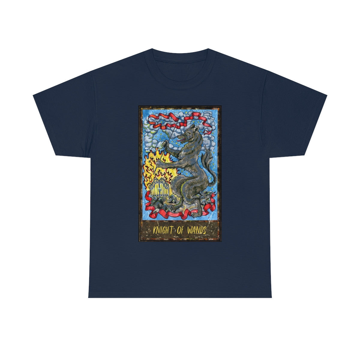 Navy Knight of Wands Tarot Card T-shirt