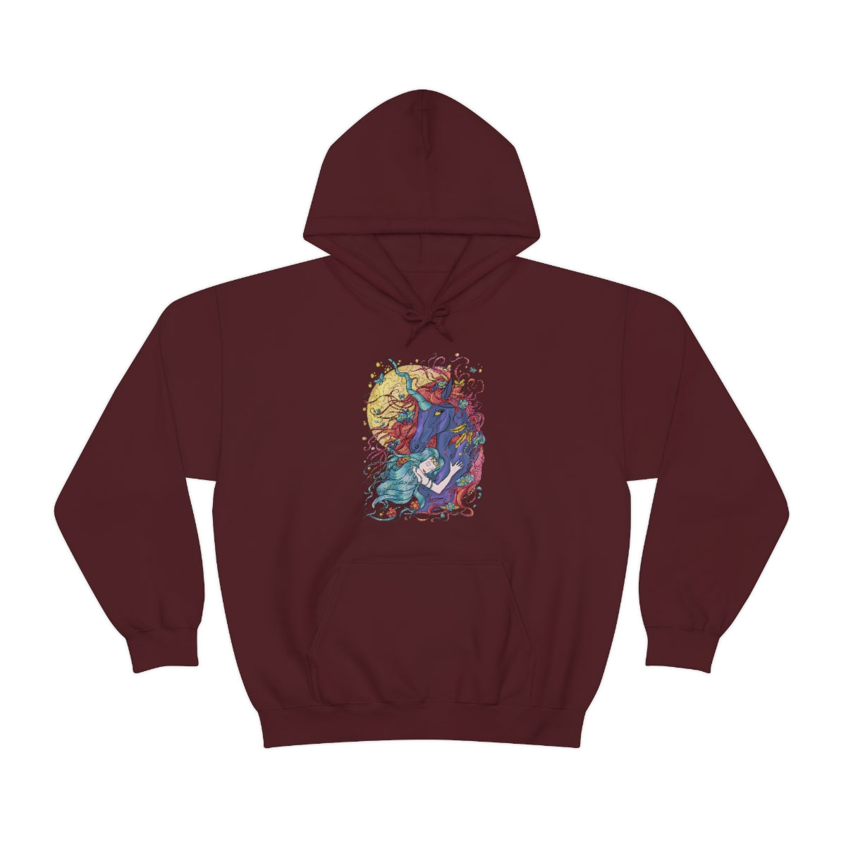 Maroon Cyan Princess and Magic Unicorn Hoodie