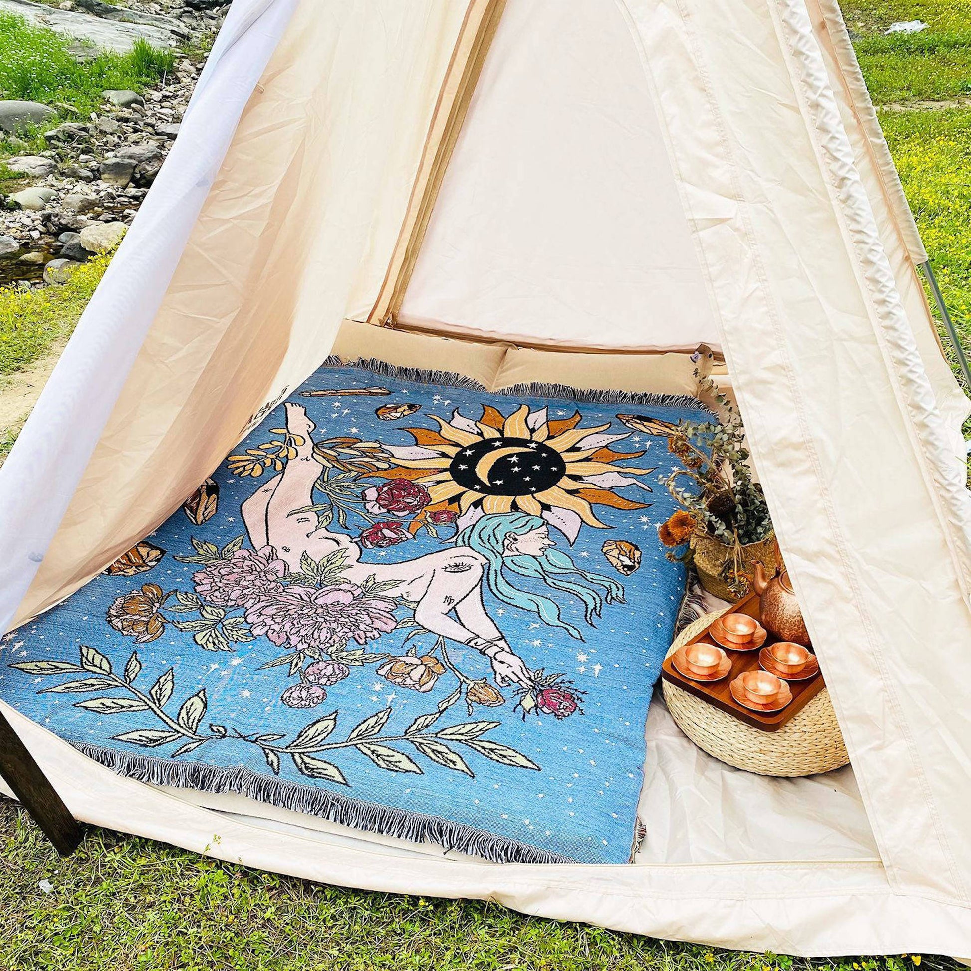 The Mystical Goddess - Throw Blanket/Woven Tapestry in a tent