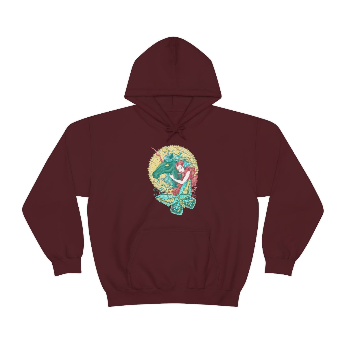 Maroon Poppy Red Princess and Magic Unicorn Hoodie