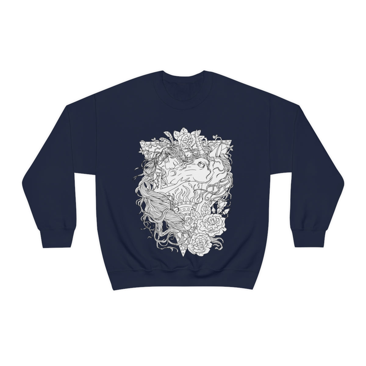 Navy Line Art Cocoa Brown Princess and Magic Unicorn Sweatshirt