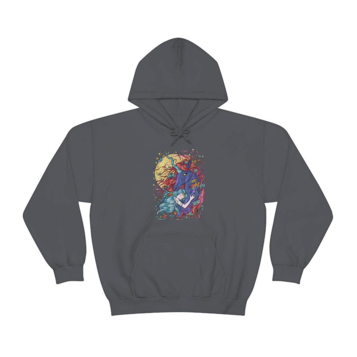 Charcoal Cyan Princess and Magic Unicorn Hoodie