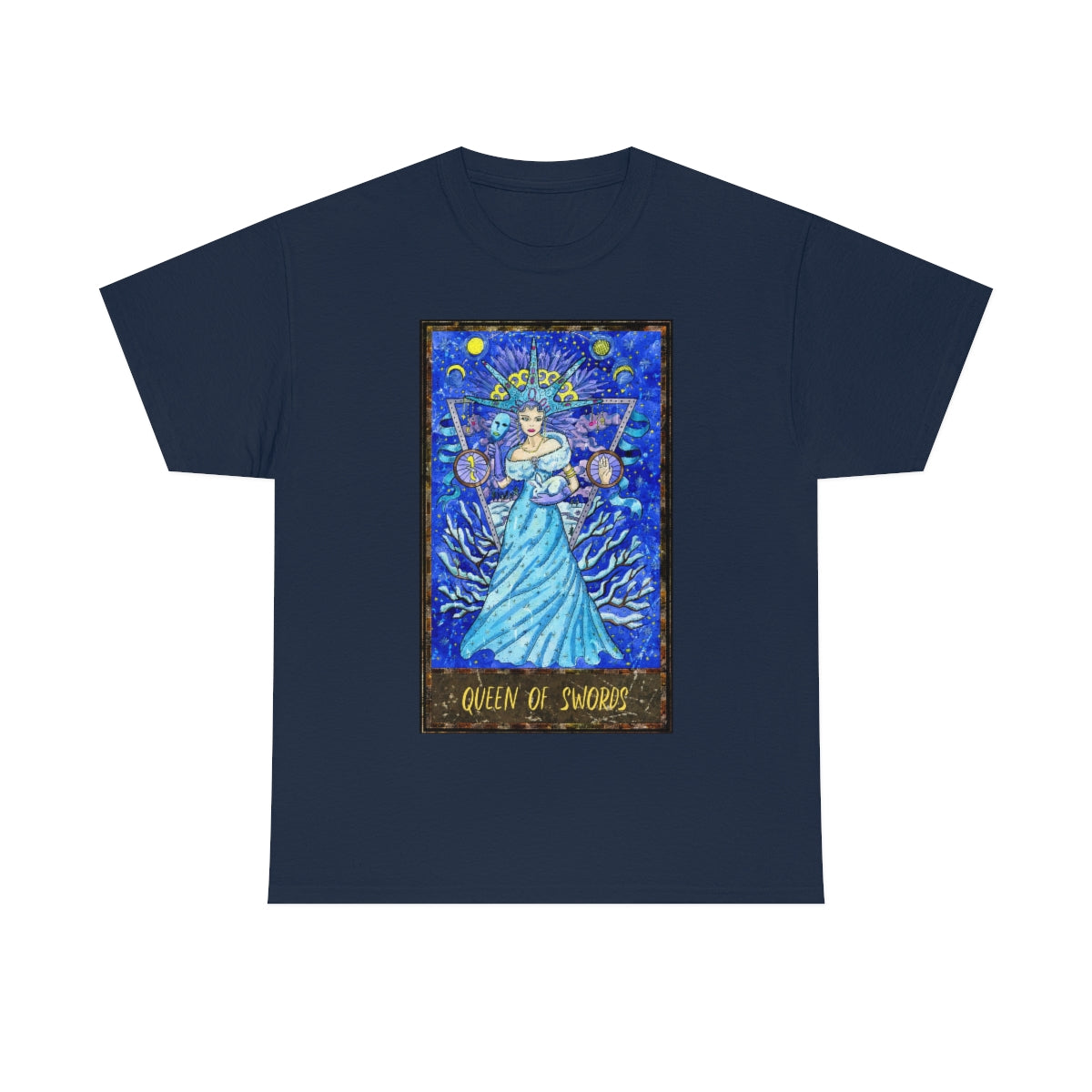 Navy Queen of Swords Tarot Card T-Shirt