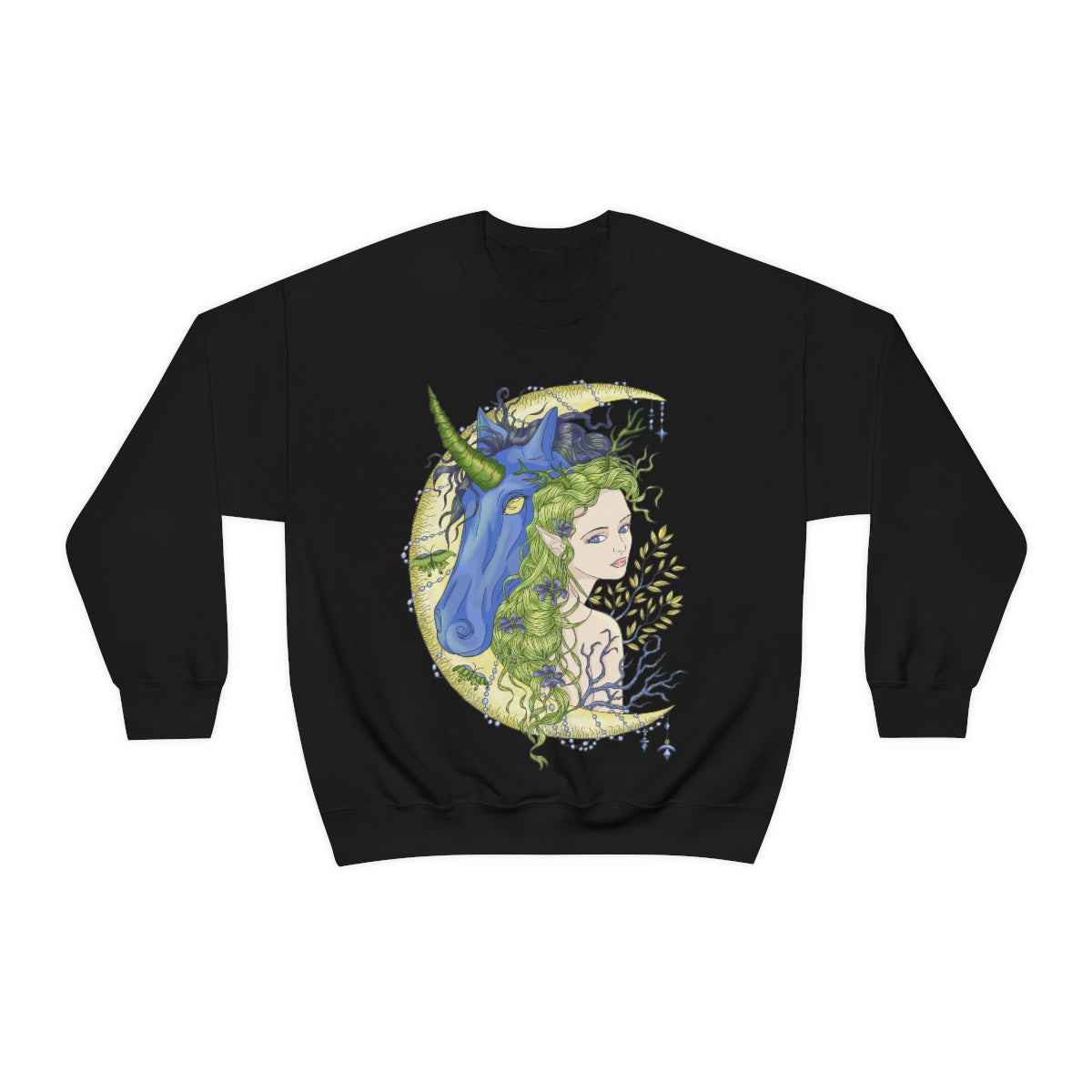 Black Chartreuse Princess and Magic Unicorn Sweatshirt