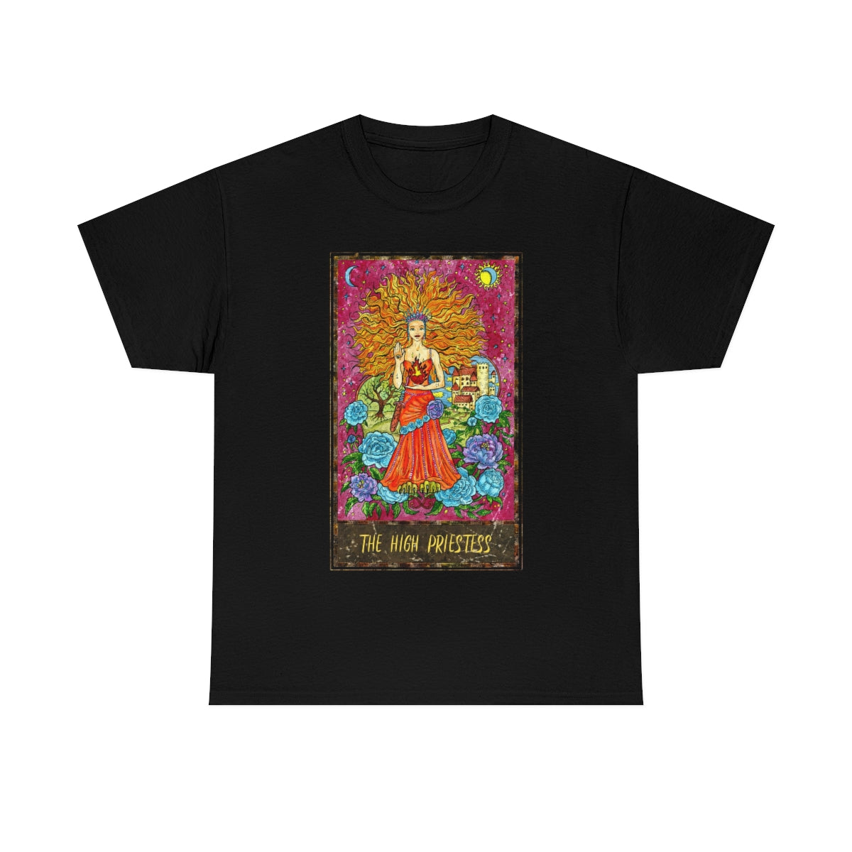 Black The High Priestess Tarot Card T-shirt