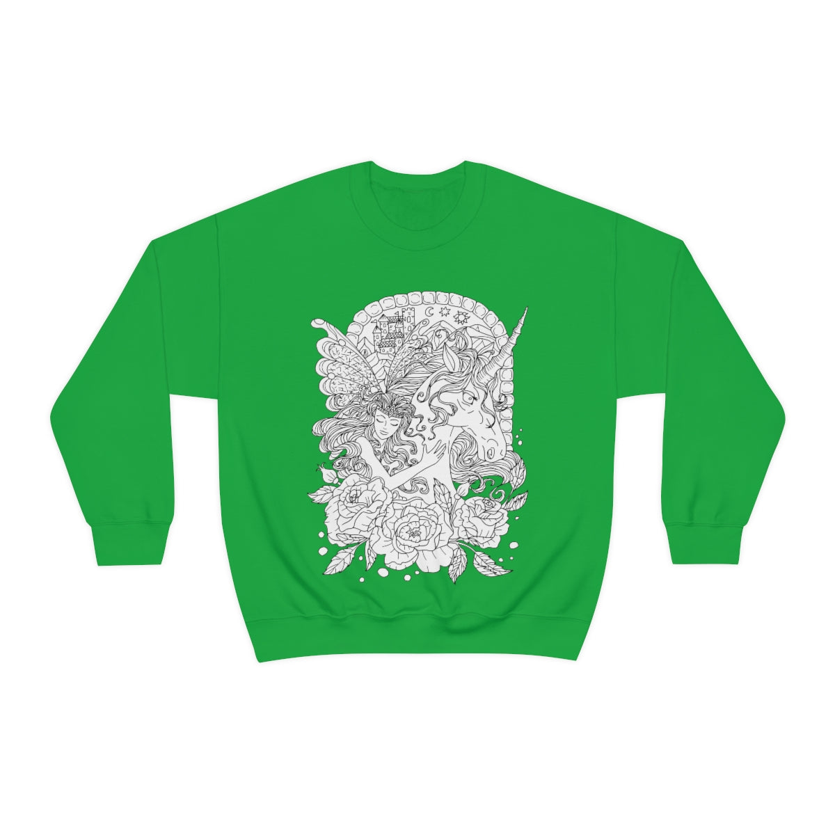 Irish Green Line Art Blonde Princess and Magic Unicorn Sweatshirt