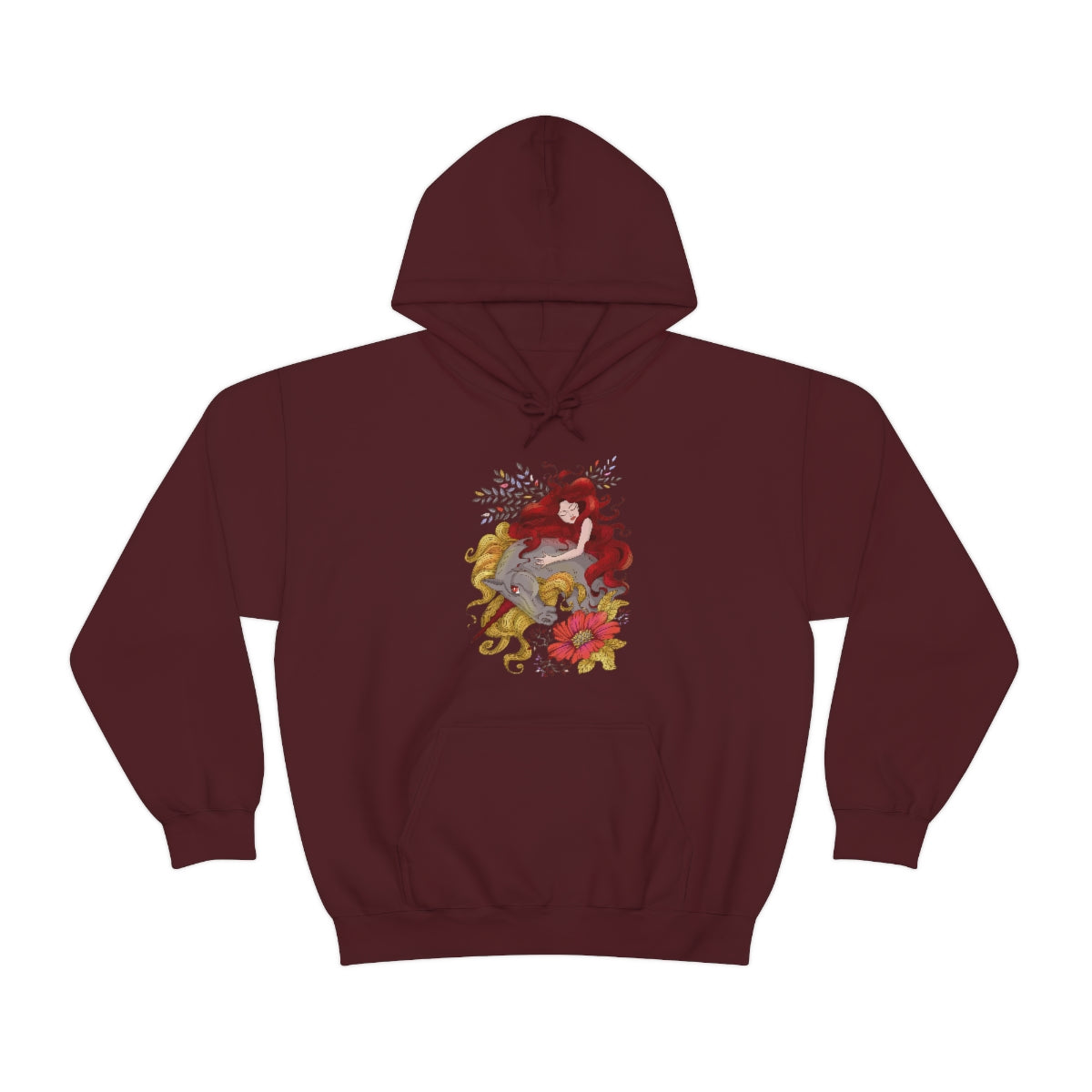 Maroon Red Princess and Magic Unicorn Hoodie