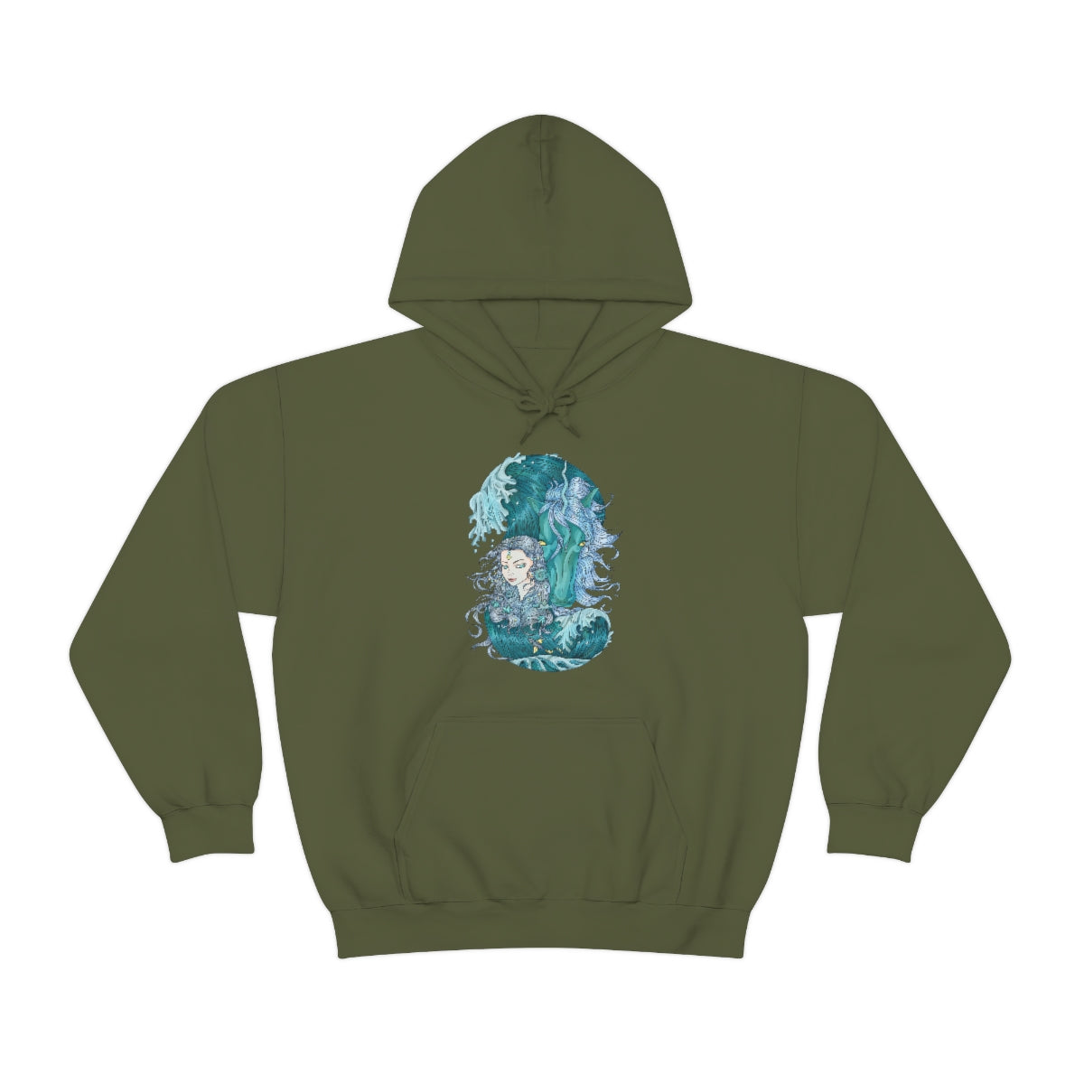 Military Green Icy Blue Princess and Magic Unicorn Hoodie