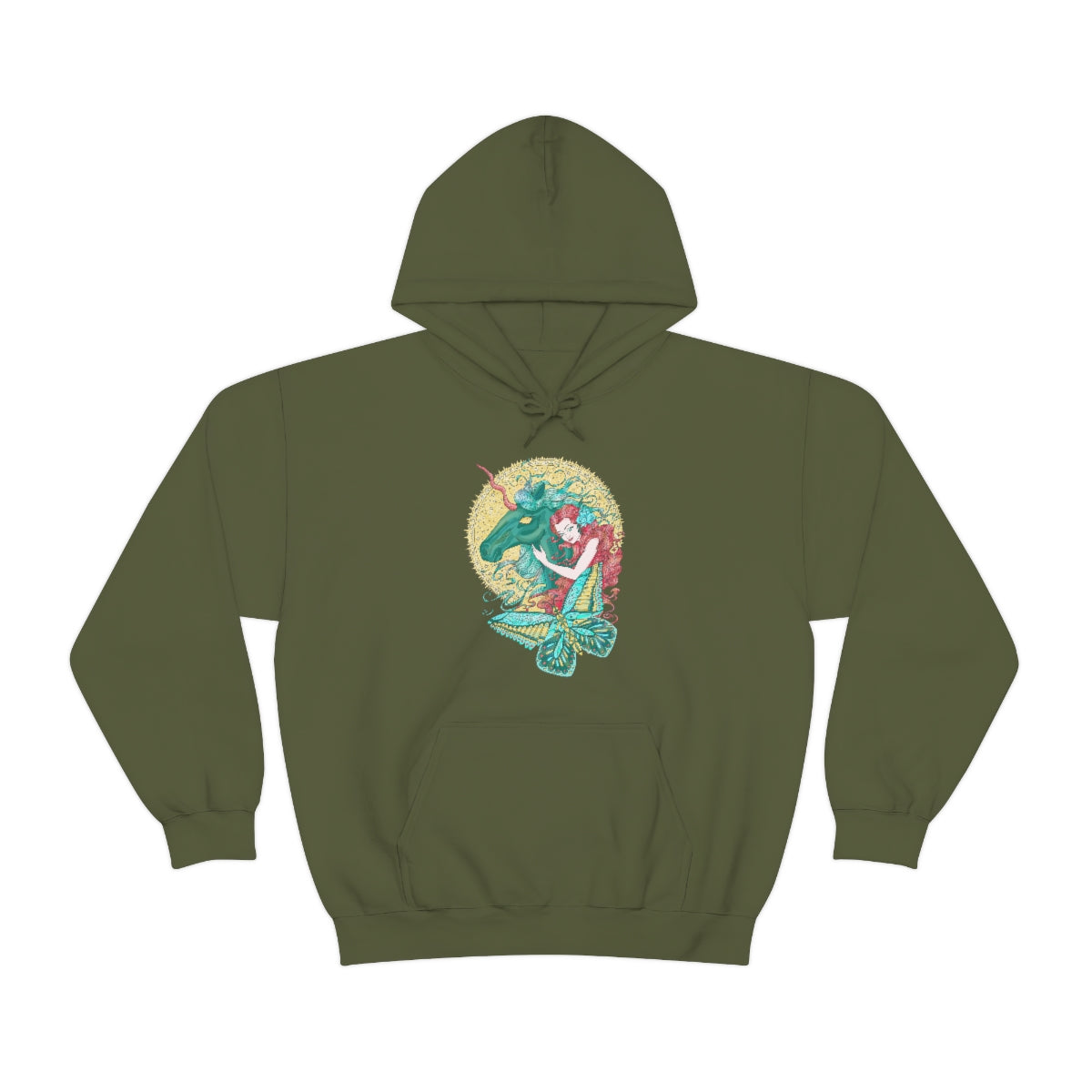 Military Green Poppy Red Princess and Magic Unicorn Hoodie