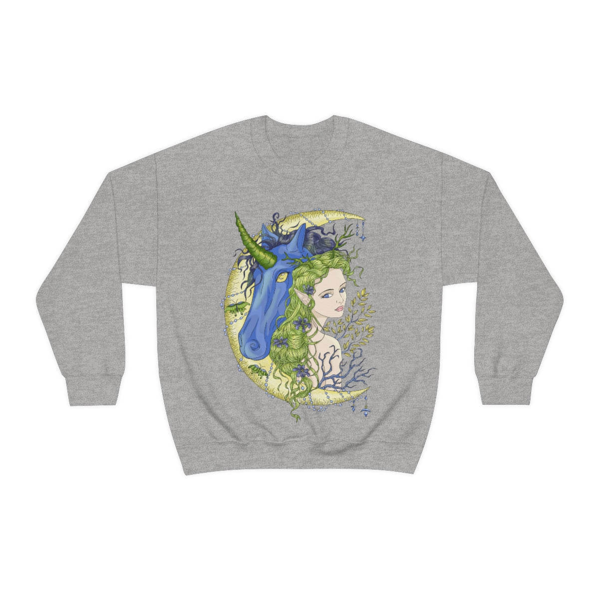 Sport Grey Chartreuse Princess and Magic Unicorn Sweatshirt