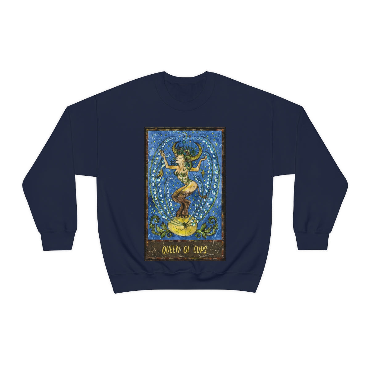 Navy Queen of Cups Tarot Card Sweatshirt