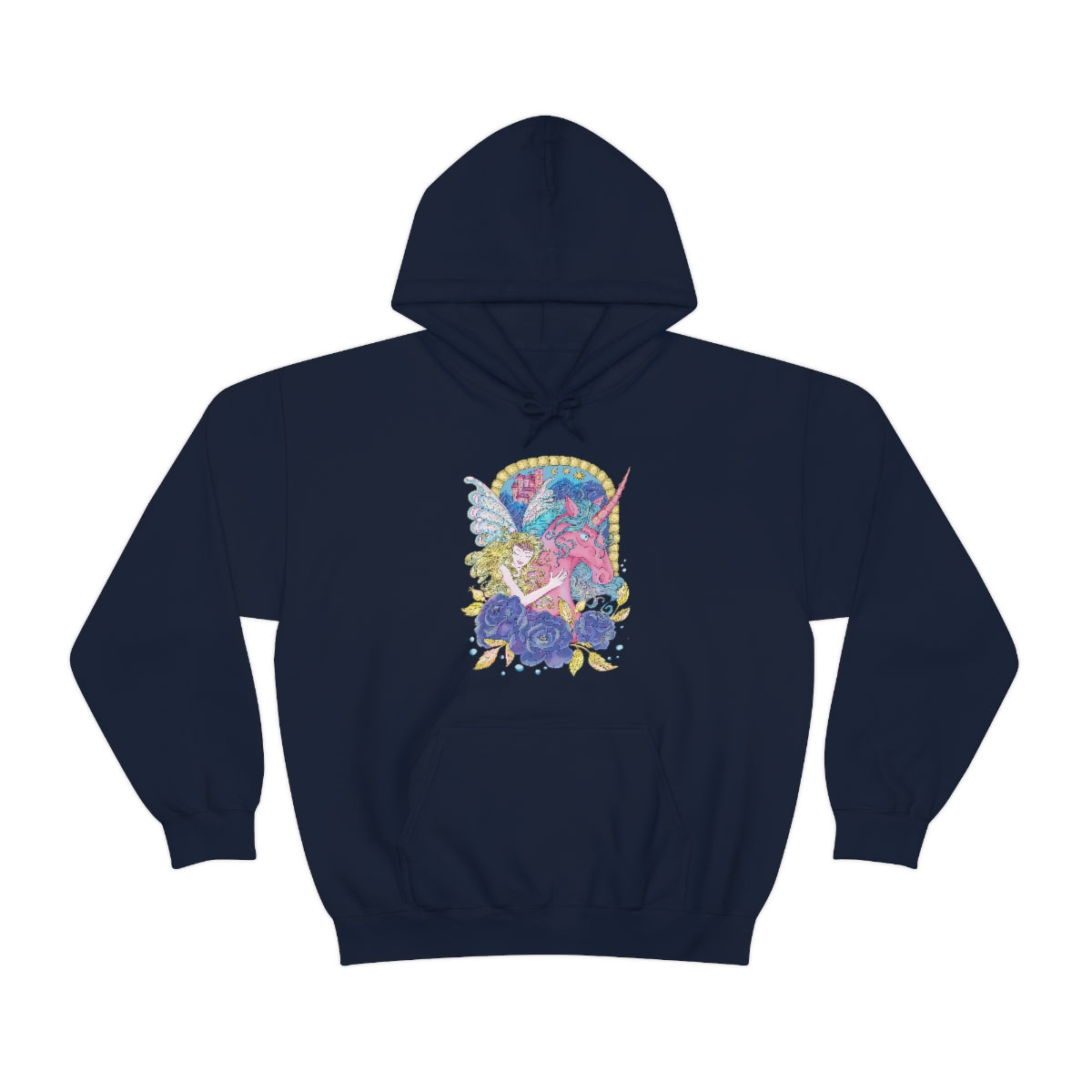 Navy Blonde Princess and Magic Unicorn Hoodie