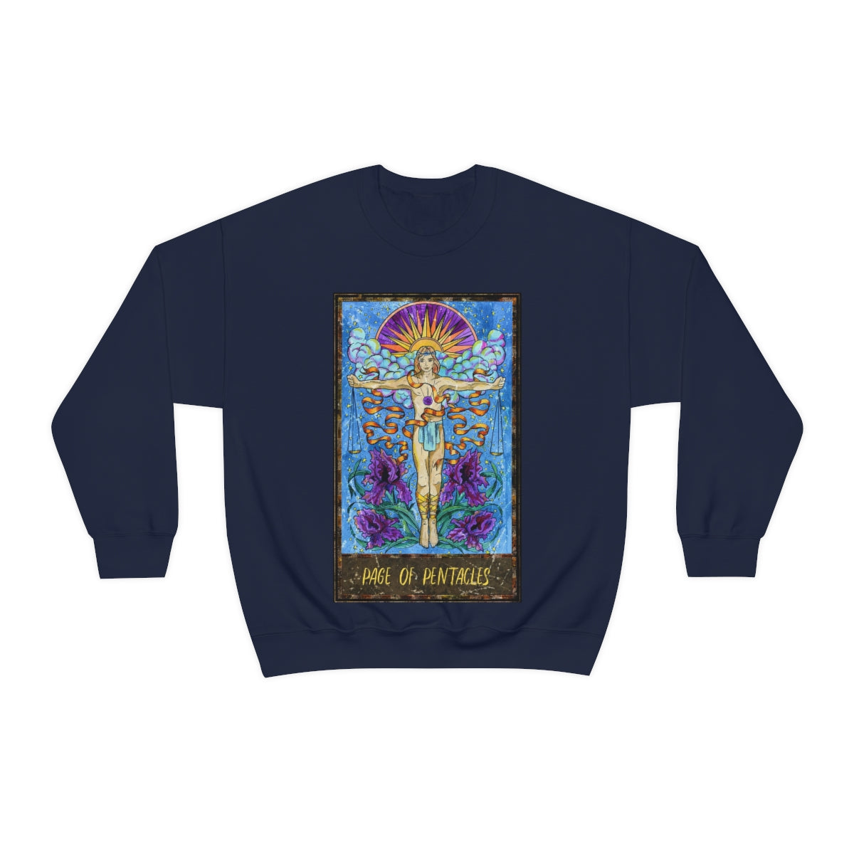 Navy Page of Pentacles Tarot Card Sweatshirt