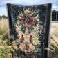 The Emperor - Tarot Card Throw Blanket/ Woven Tapestry holding up in the middle of a field