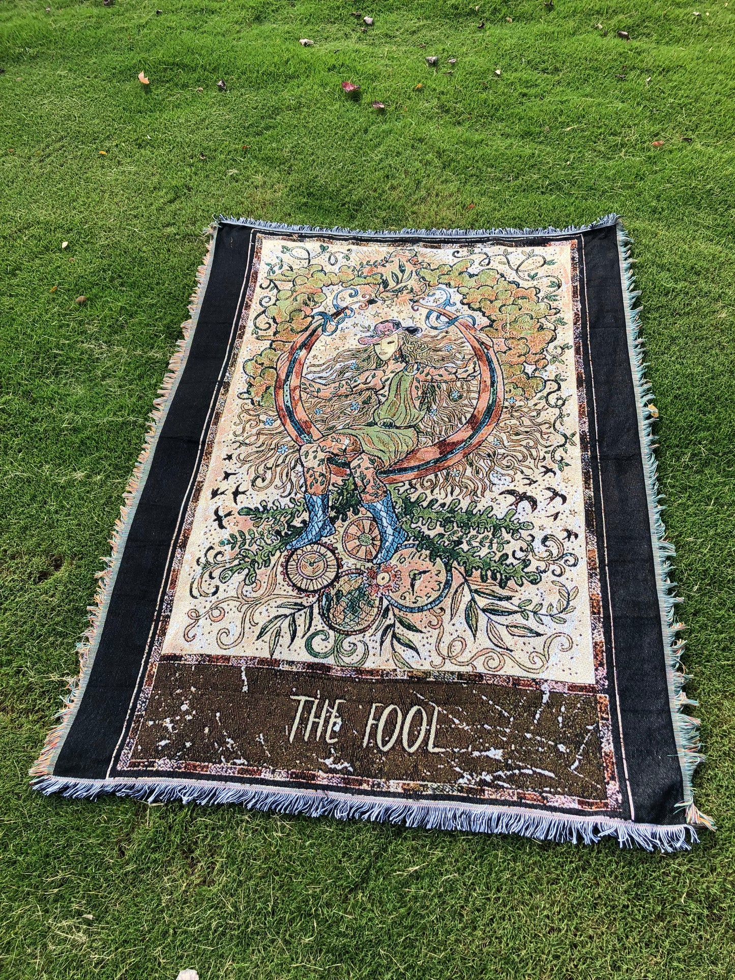 The Fool - Tarot Card Throw Blanket/ Woven Tapestry on the grass