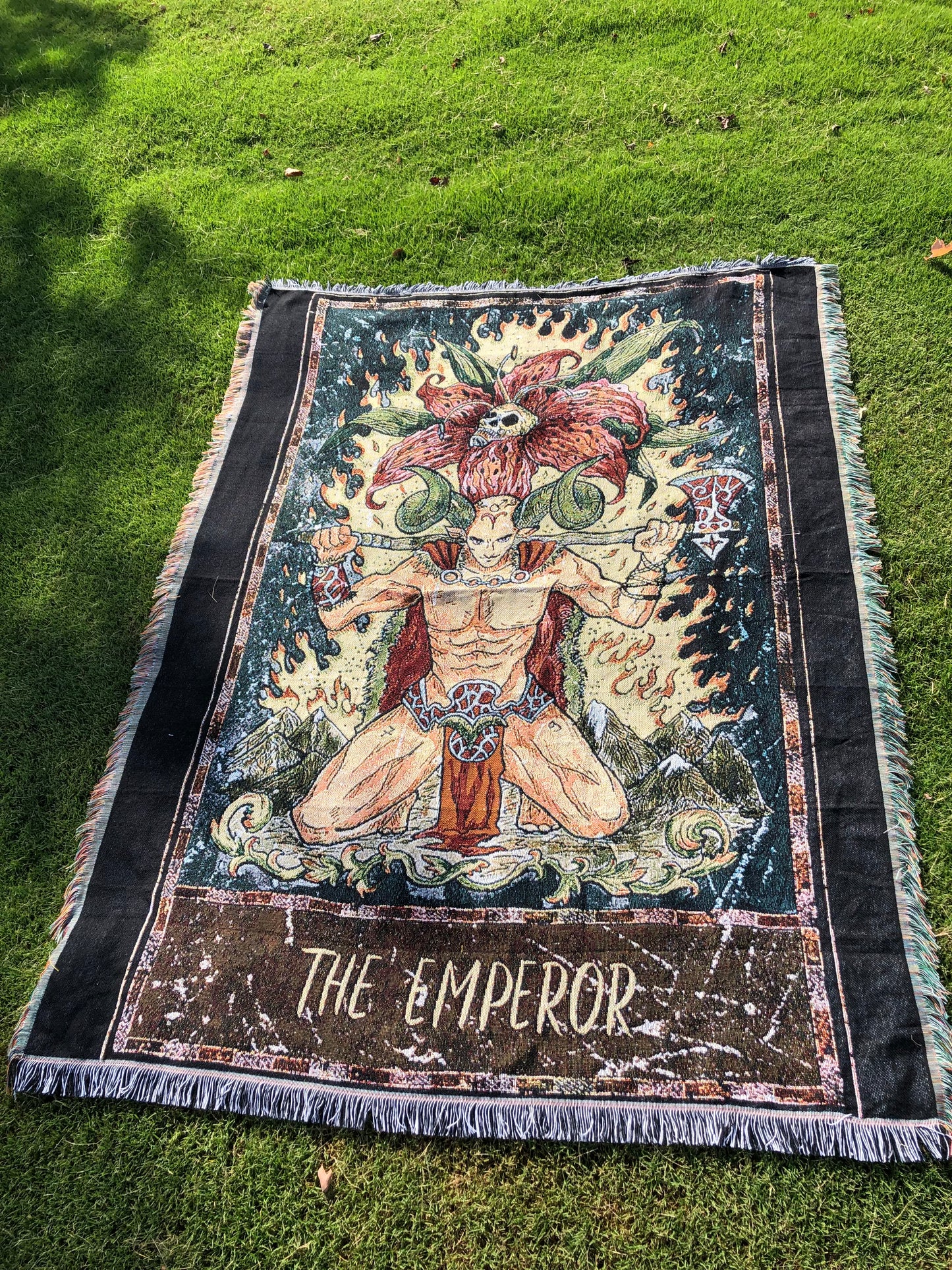 The Emperor - Tarot Card Throw Blanket/ Woven Tapestry on the grass