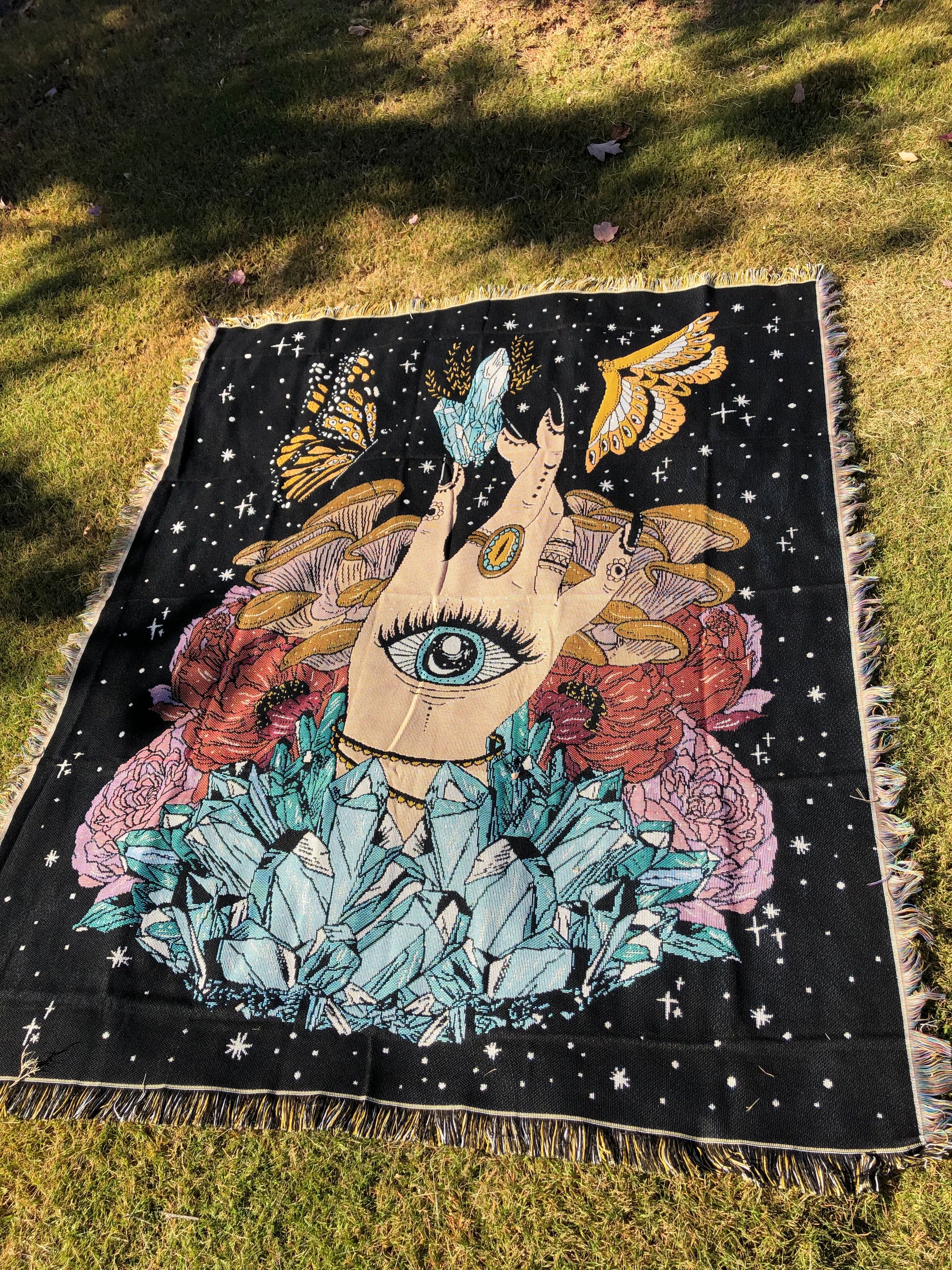 The Hand - Throw Blanket/Woven Tapestry on the grass