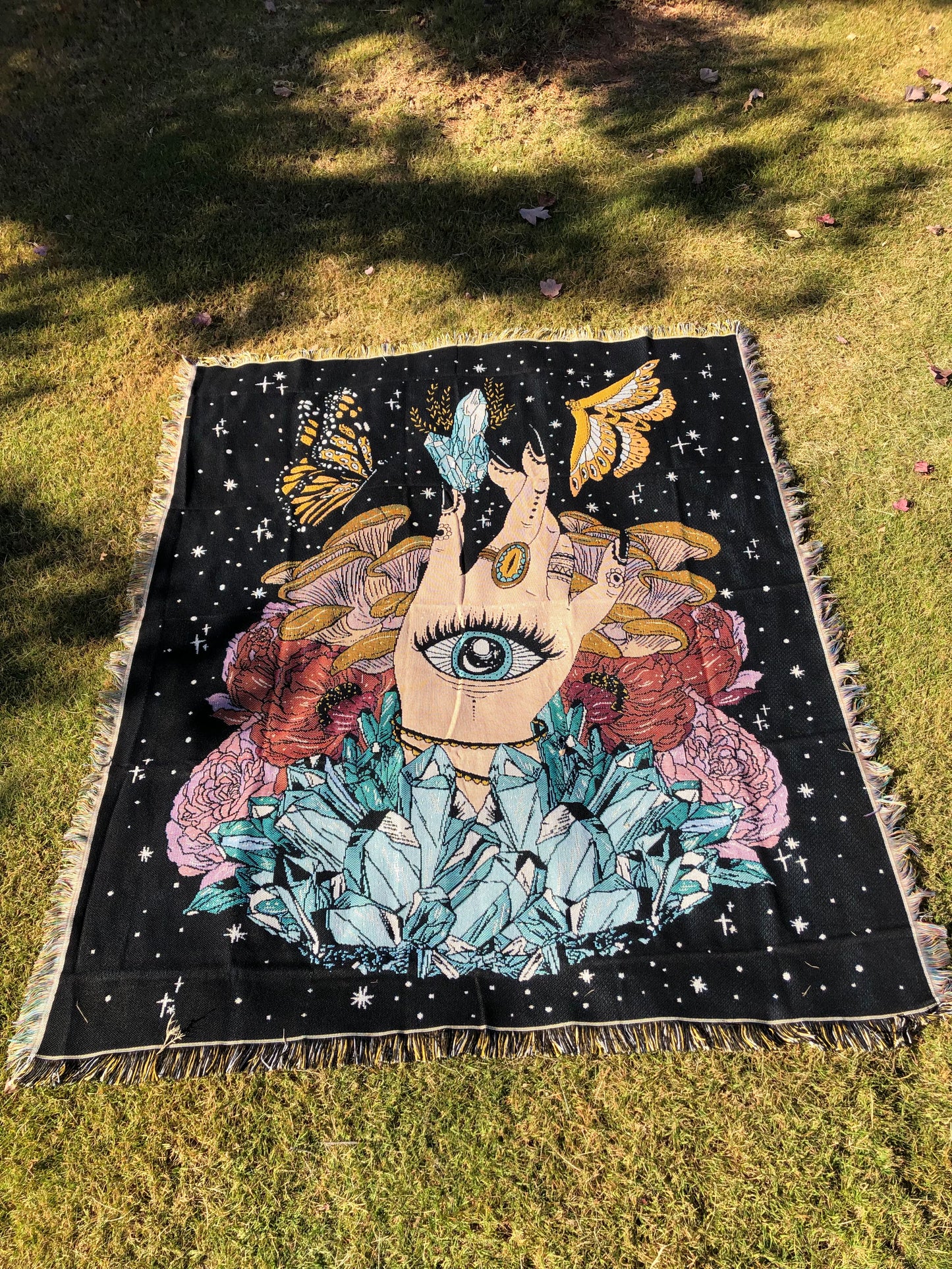 The Hand - Throw Blanket/Woven Tapestry on the grass