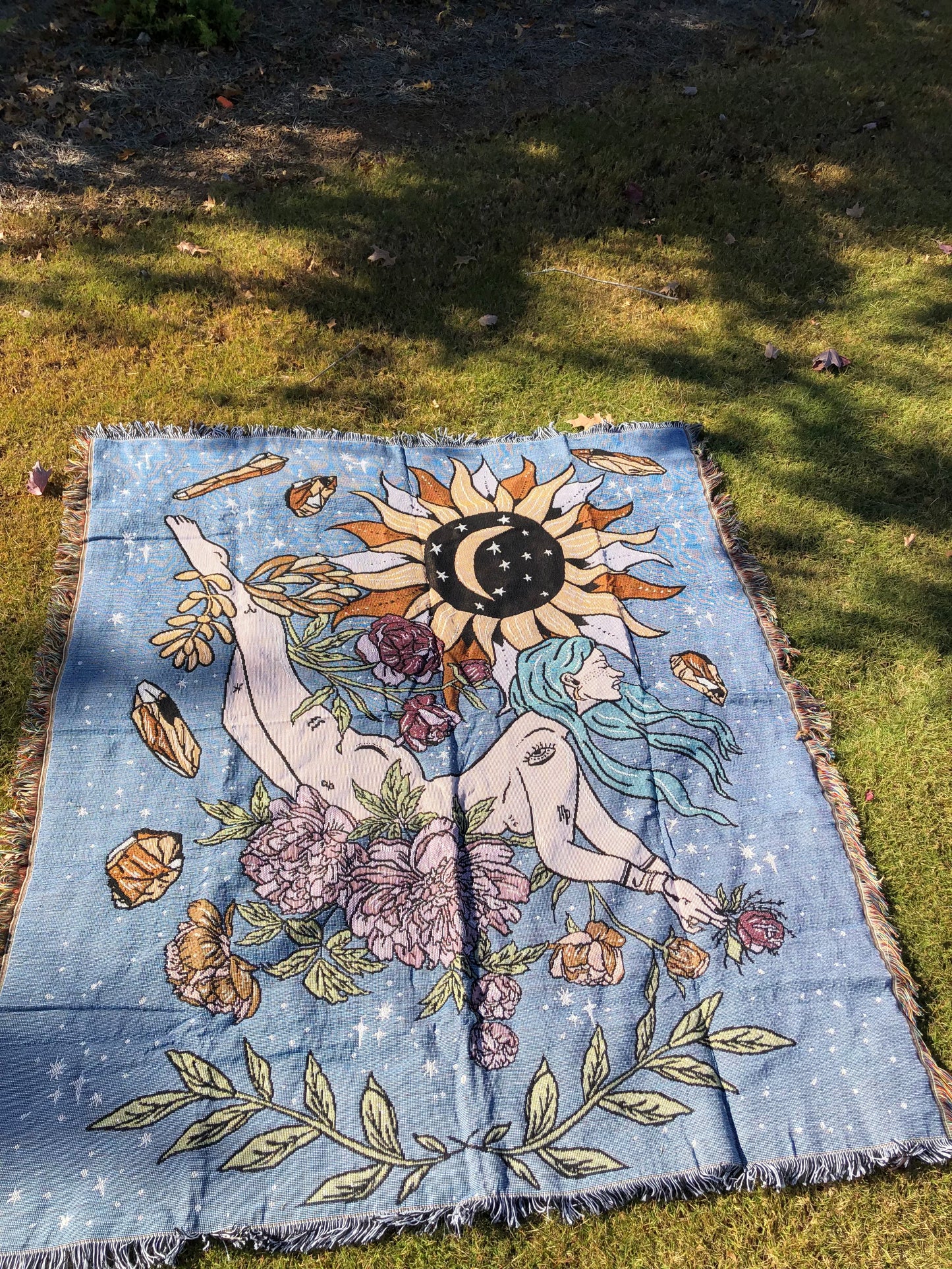 The Mystical Goddess - Throw Blanket/Woven Tapestry on the grass