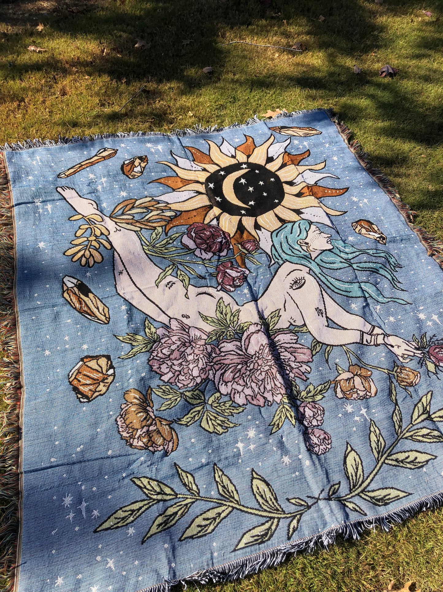 The Mystical Goddess - Throw Blanket/Woven Tapestry on the grass